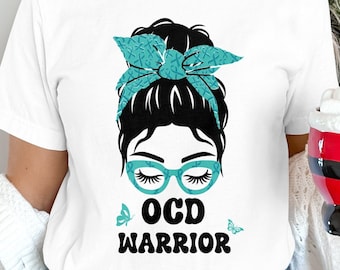 OCD Awareness Svg Png, OCD Warrior Messy Bun Svg, Obsessive Compulsive Disorder Cricut Sublimation