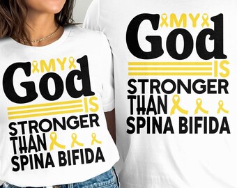 Spina Bifida Awareness Svg Png, My God is Stronger than Spina Bifida Svg, Yellow Ribbon Svg Cricut Sublimation Design