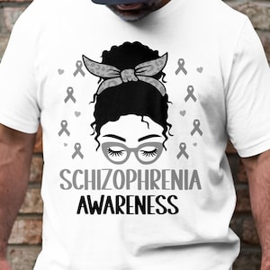 Schizophrenia Awareness Svg Png, Schizophrenia Awareness Messy Bun Svg, Silver Ribbon Svg Cricut Sublimation Designs