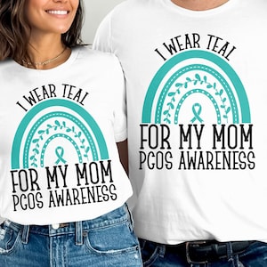 PCOS 認識 SVG PNG、母のためにティールを着る SVG、PCOS レインボー SVG、卵巣症候群ティールリボン Cricut ファイル PNG 昇華デザイン