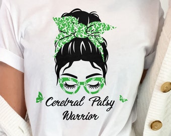 Cerebral Palsy Awareness Svg Png, Messy Bun Cerebral Palsy Warrior Svg, Green Ribbon Svg Cricut Cut File Sublimation Designs