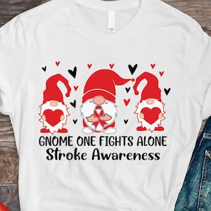 Stroke Awareness Svg Png, Gnome One Fights Alone Stroke Awareness  Svg, Red Ribbon Svg,Stroke Warrior PNG, Cricut Sublimation Design