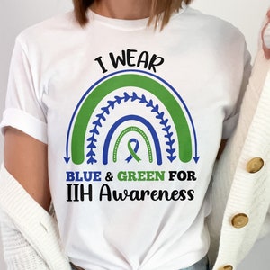 Idiopathic Intracranial Hypertension Svg, I Wear Blue And Green For IIH Rainbow Png, Pseudotumor Cerebri Awareness Cricut Sublimation Design