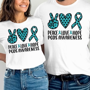 PCOS 認識 SVG PNG、平和愛希望 SVG、卵巣症候群ティールリボン Cricut ファイル PNG 昇華デザイン