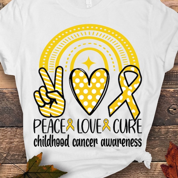 Childhood Cancer Awareness Svg Png, Leopard Peace Love Cure Svg, Pediatric Cancer Awareness Svg, Gol Ribbon Svg Cricut Sublimation Design