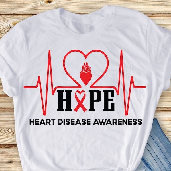 Heart Disease Awareness Svg Png, Heart Disease Ribbon Hope Svg, Red Ribbon Svg Cricut Sublimation Design