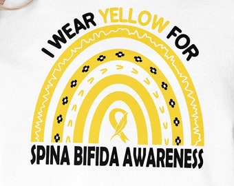 Spina Bifida Awareness Svg Png, I Wear Yellow Spina Bifida Rainbow Svg, Yellow Ribbon Svg Cricut Sublimation Design