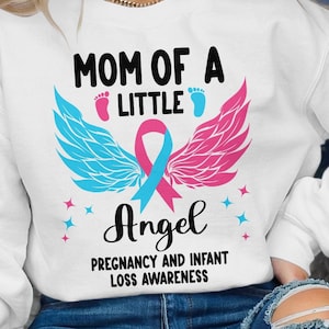 Mom Of A Little Angel Svg, Pregnancy and Infant Loss Awareness Svg Png, Pink and Blue Ribbon Svg Cricut Sublimation Design