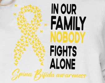 Spina Bifida Awareness Svg Png, In Our Family Nobody Fights Alone Svg, Yellow Ribbon Svg Cricut Sublimation Design