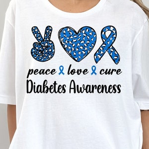Diabetes Awareness Svg Png, Peace Love Cure Svg, Blue Ribbon Svg, Type 1 Diabetes T1D Awareness Svg Cricut