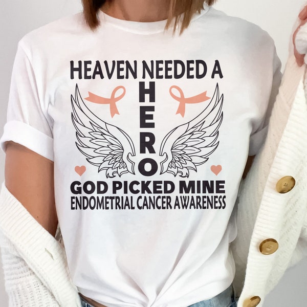 Endometrial Cancer Awareness Svg Png, Heaven Needed A Hero God Picked Mine Svg, Peach Ribbon Svg Cricut Sublimation Designs