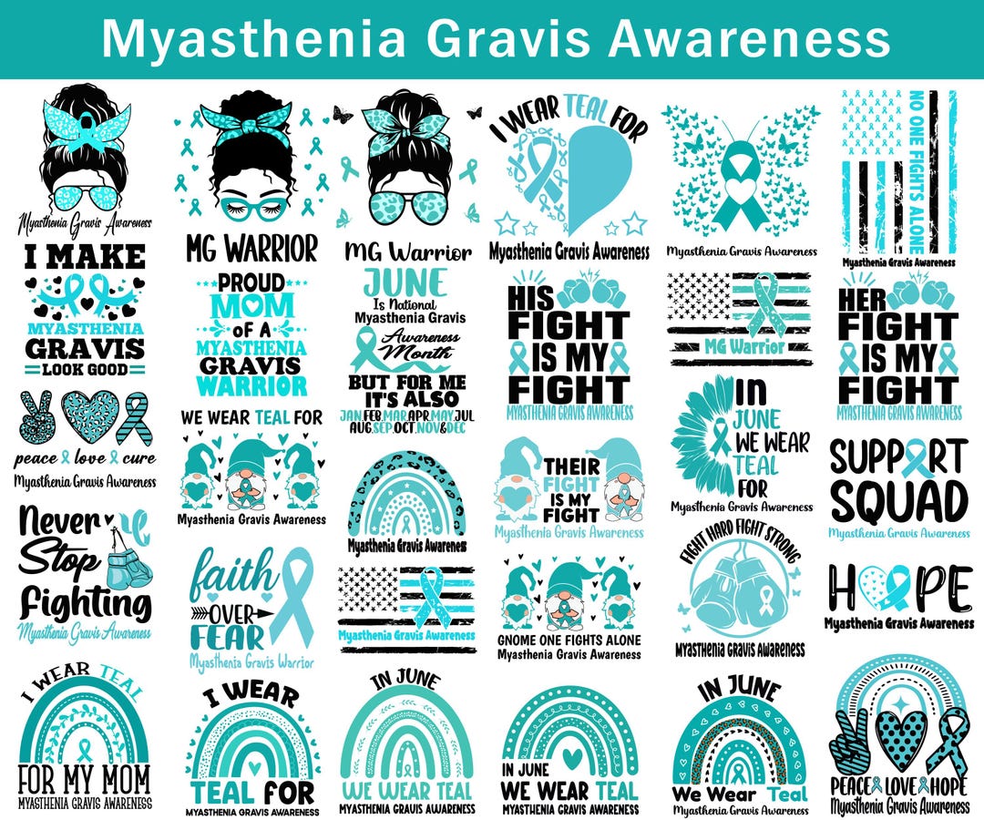 Myasthenia Gravis Awareness Png Svg Bundle, Teal Ribbon, Myasthenia ...