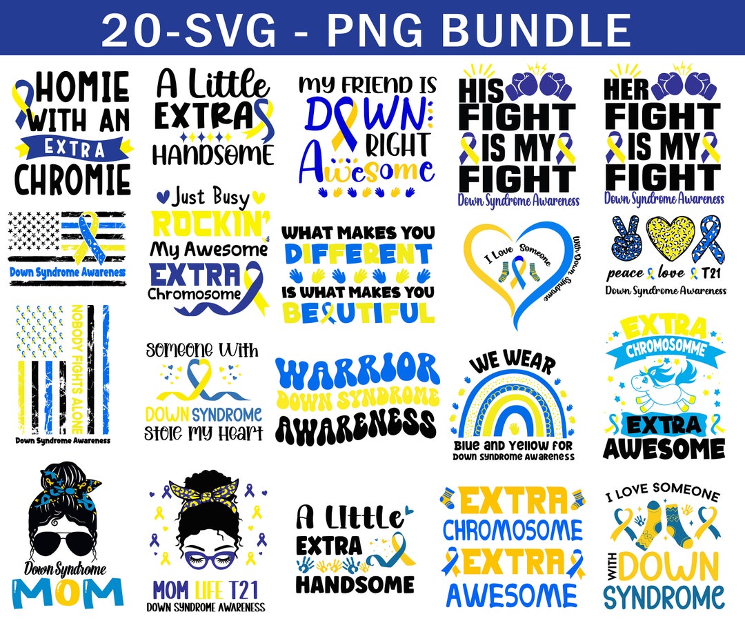 Down Syndrome Awareness Png Svg Bundle, Blue Yellow Ribbon, World Down ...