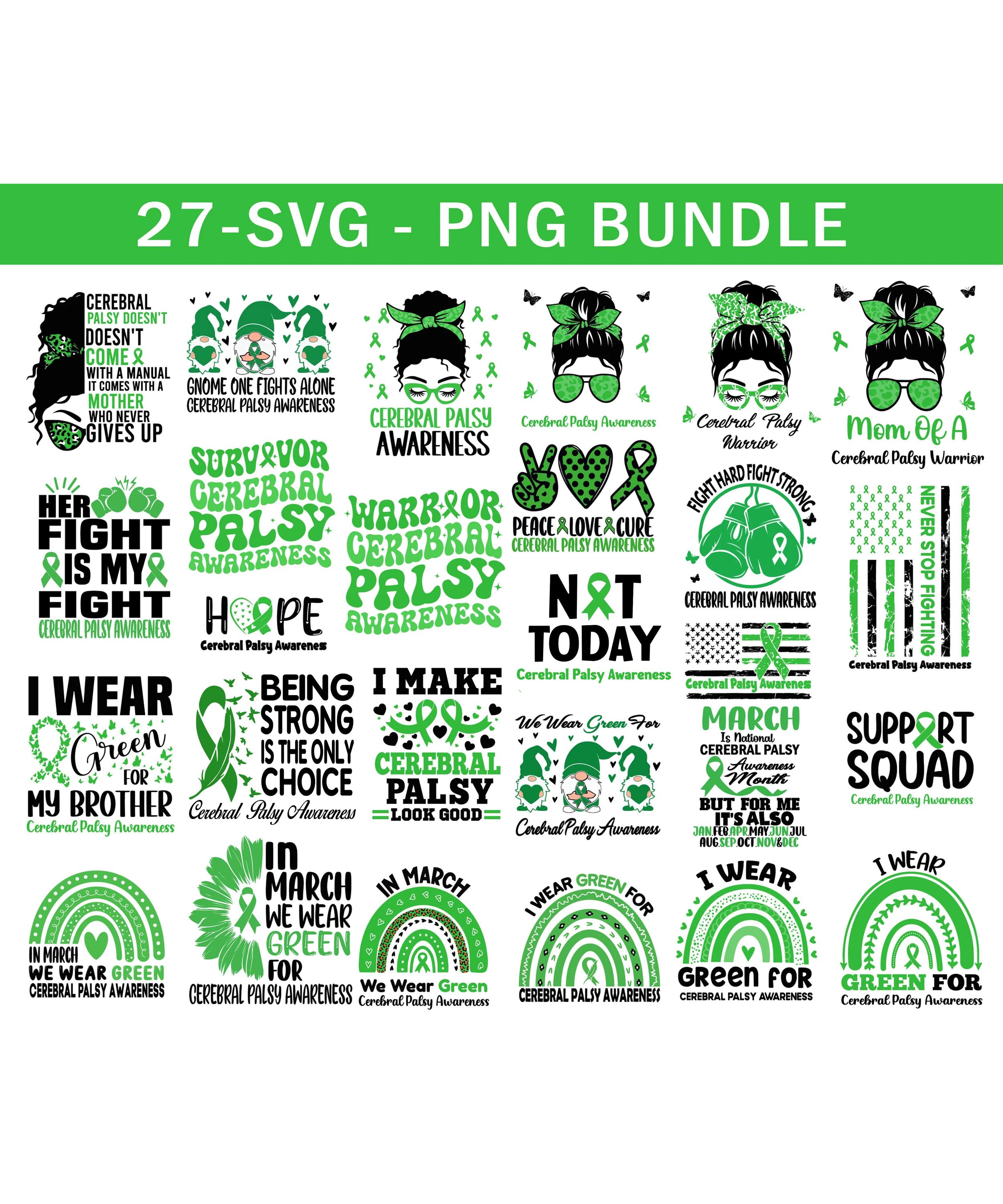 Cerebral Palsy Awareness Svg Png bundle, cerebral palsy awareness shirt designs bundle, Green Ribbon Svg Cricut Cut File Sublimation Designs
