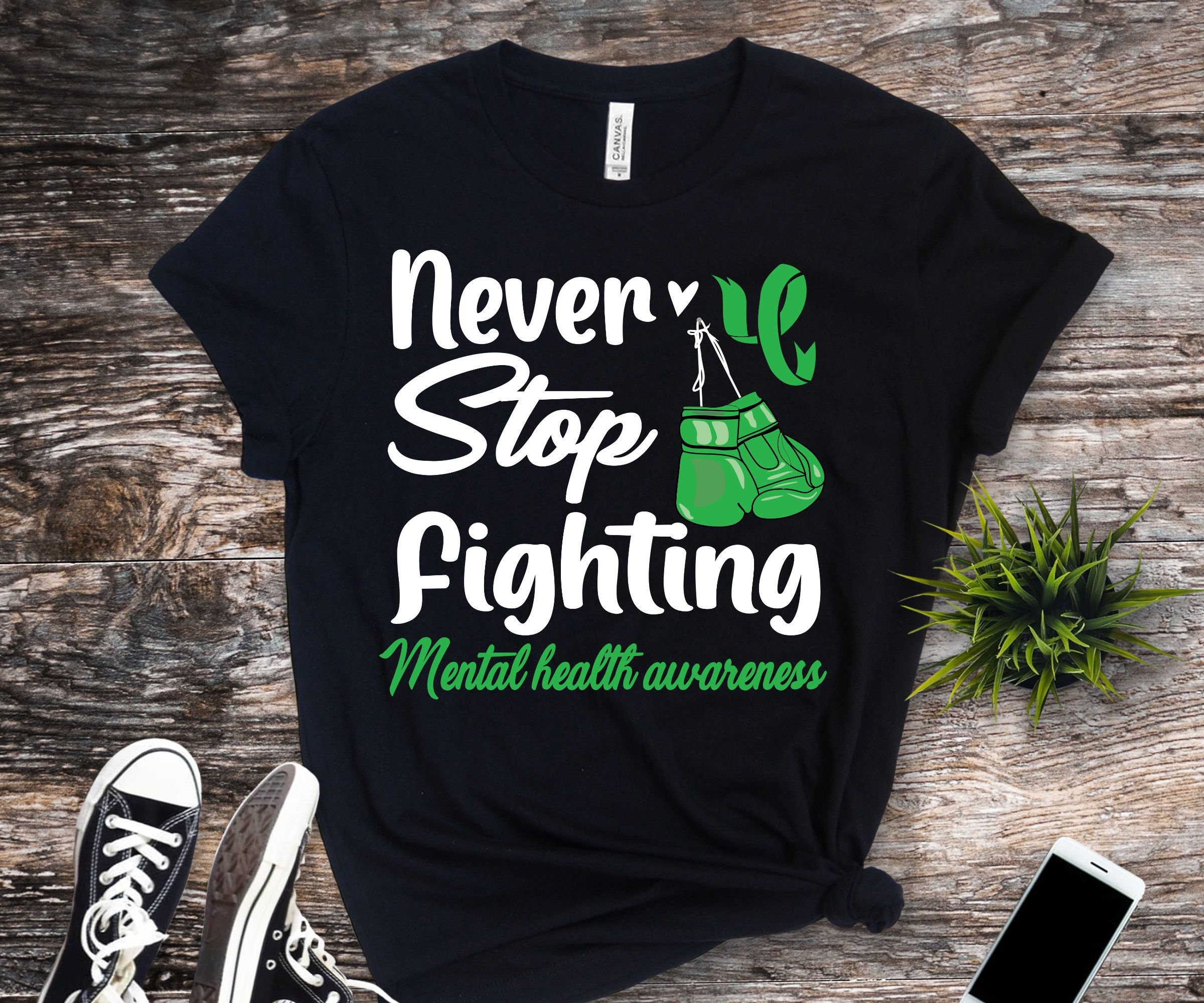 Mental Health Awareness Png Svg, Green Ribbon Png, Never Stop Fighting ...