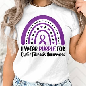 Cystic Fibrosis Awareness Svg Png, I Wear Purple for Cystic Rainbow Svg, Purple Ribbon Svg, CF Support Svg Cricut File Sublimation Design