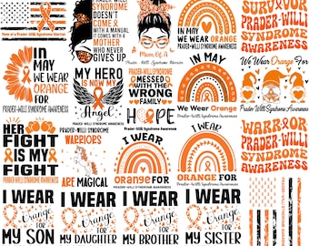 Prader-Willi Syndrome Awareness Svg Png Bundle, Prader-Willi Syndrome Warrior Svg,  Orange Ribbon Svg Cricut Sublimation Design