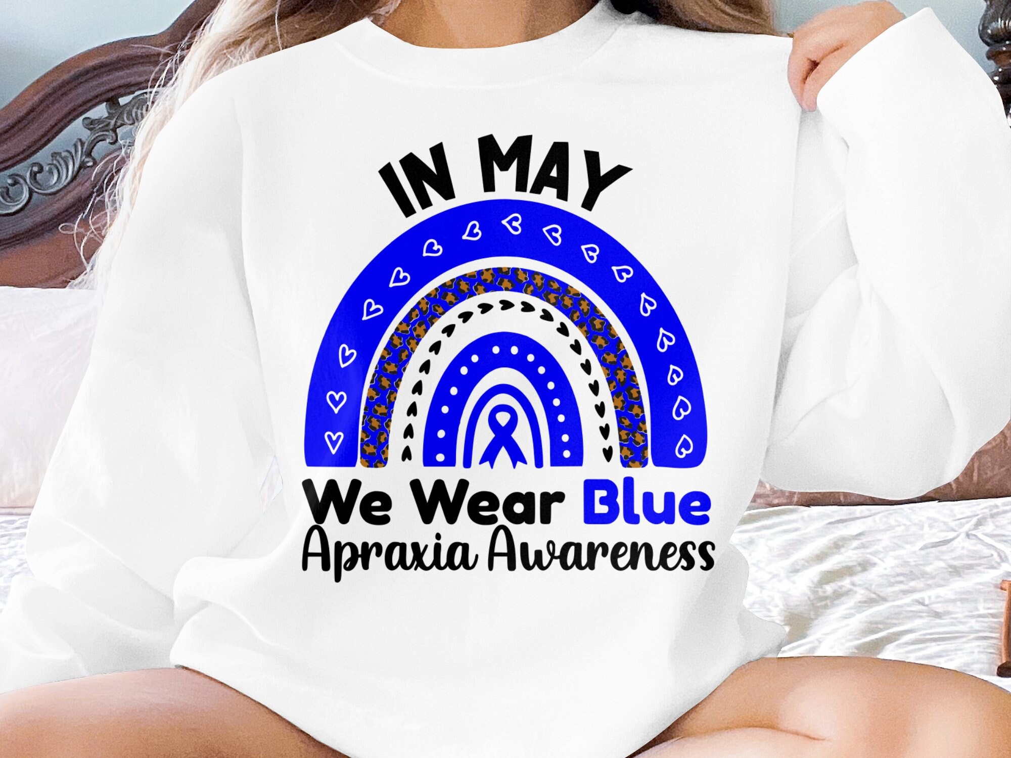In May We Wear Blue Rainbow Png, Apraxia Awareness Svg Png, Blue Ribbon ...