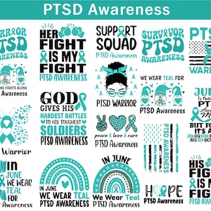 PTSD Awareness Svg Png Bundle, Support PTSD Awareness Svg, Teal Ribbon Post-traumatic Stress Disorder Svg Cricut File Sublimation Design