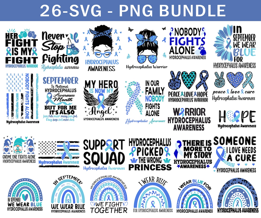 Hydrocephalus Awareness Svg Png Bundle, Hydrocephalus Svg, Blue Ribbon ...