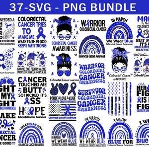 Colorretal Cancer Awareness Svg Png Bundle, Cancer Ribbon Svg, Cancer Awareness Svg, Blue Ribbon Svg Cricut Cut File Sublimation Designs