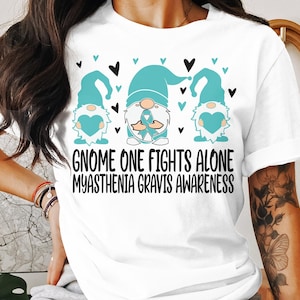 Consciência da Miastenia Gravis Svg Png, Gnome One Fights Alone svg, Teal Ribbon Svg, MG Suporte Svg Cricut File Sublimation