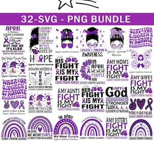 Sjogren&#39;s Syndrome Awareness Svg Png Bundle, Sjogren&#39;s Warrior, Sjogren&#39;s Support Squad, Purple Ribbon Svg Disease Cricut Sublimation Design