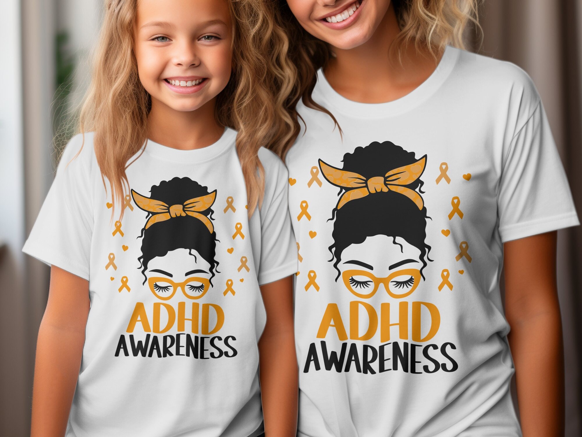 ADHD Awareness Svg Png, Messy Bun Adhd Awareness Svg, Orange Ribbon Svg ...