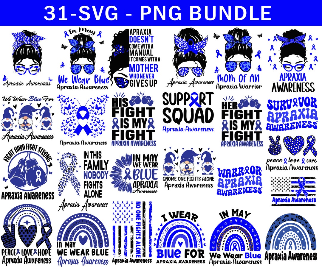 Apraxia Awareness Svg Png Bundle, Blue Ribbon Svg, Apraxia Support Svg ...