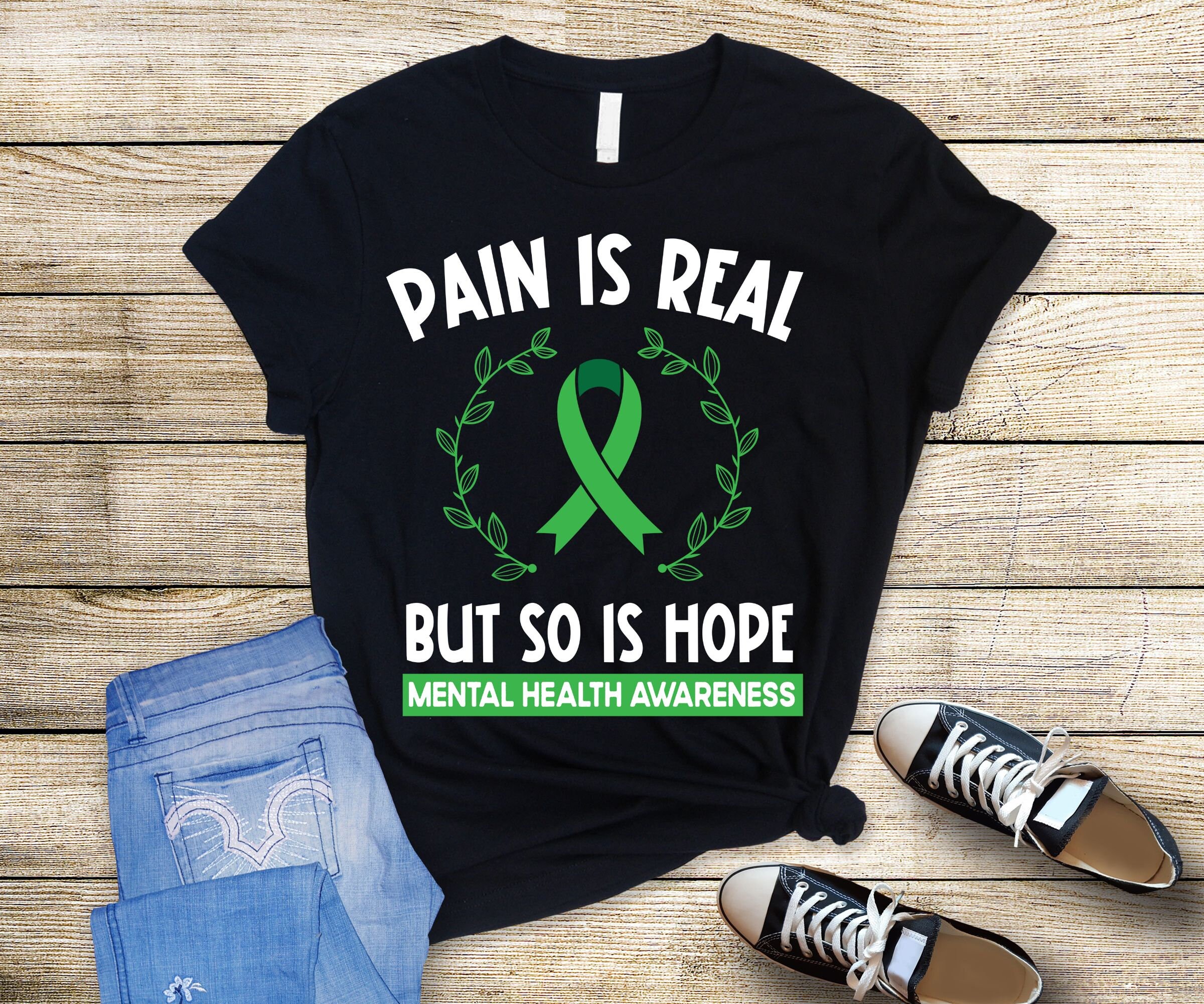 Mental Health Awareness Png Svg, Green Ribbon Png, Pain is Real but so ...