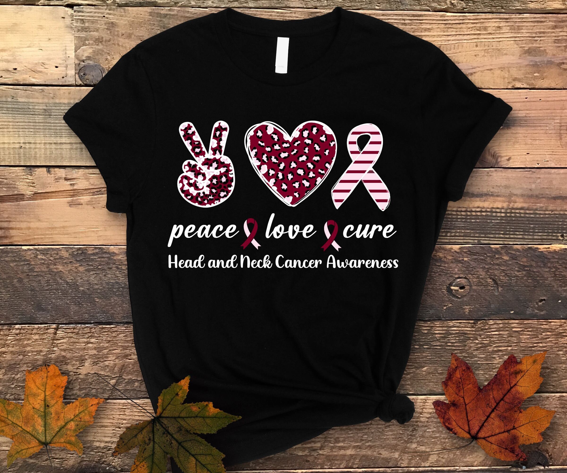 Burgundy White Peace Love Hope Head Neck Cancer Awareness T-Shirt Burgundy White Peace Love Hope Head Neck Cancer Awareness T-Shirt