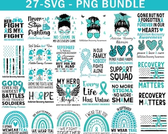 Pakiet świadomości odzyskiwania uzależnień Svg Png, Odzyskiwanie uzależnień Svg, Wstążka Teal Narkotyki Uzależnienie Svg Cricut Plik Png Projekty sublimacji