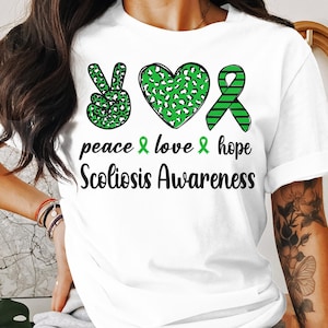 Scoliosis Awareness Svg Png, Peace Love Hope Svg, Green Ribbon Svg, Scoliosis Spine Support Svg Cricut File Sublimation Design