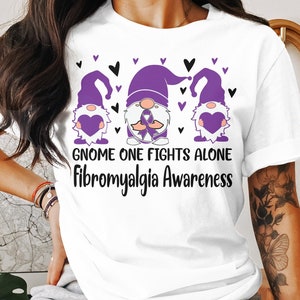 Fibromyalgia Awareness svg png, Gnome One Fights Alone SVG, Purple Ribbon Fibro Support Svg Cricut Sublimation Design