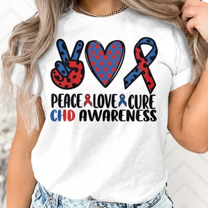 Chd Awareness Svg Png, Peace Love Cure Chd Svg, Red Blue Ribbon Svg, Congenital Heart Defect Svg Cricut Sublimation Design