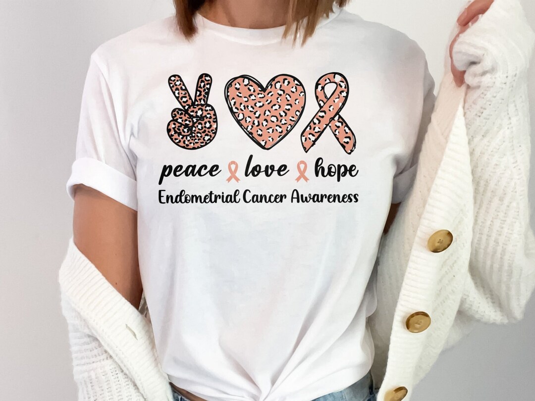 Endometrial Cancer Awareness Svg Png, Peace Love Hope Svg, Peach Ribbon ...
