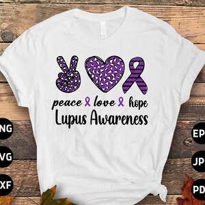 Lupus Awareness Svg Png, Peace Love Hope Svg, Support Lupus Purple Ribbon Svg Cricut File Sublimation Design