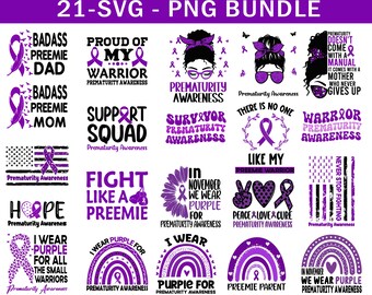 Prematurity Awareness Svg Png bundle, Purple Ribbon Svg, Preemie Awareness Svg Cricut Sublimation