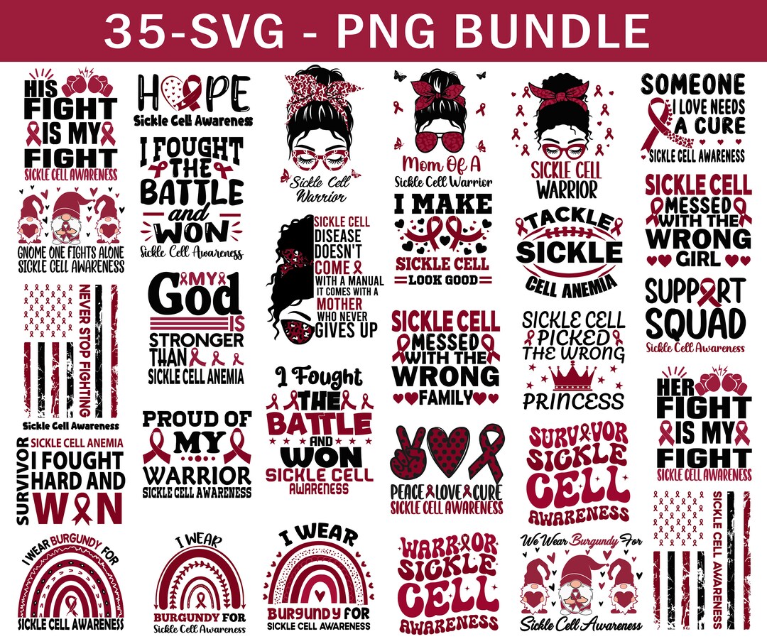Sickle Cell Awareness Svg Png Bundle, Anemia Awareness Bundle Svg, Burgundy  Ribbon Svg Cricut Sublimation - Etsy, image size:1080x900