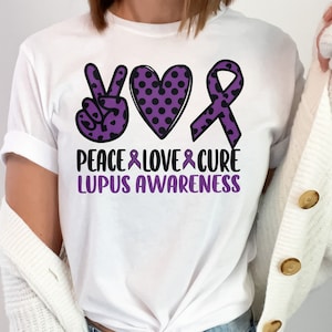 Lupus Awareness Svg Png, Peace Love Cure Png, Support Lupus Purple Ribbon Svg Cricut File Sublimation Design