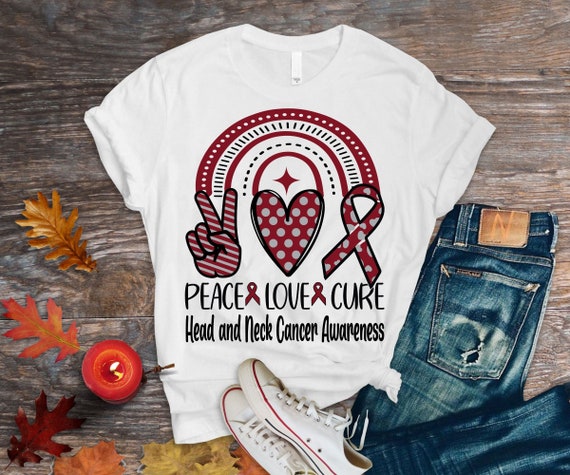 Burgundy White Peace Love Hope Head Neck Cancer Awareness T-Shirt Burgundy White Peace Love Hope Head Neck Cancer Awareness T-Shirt