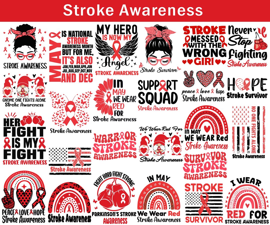 Stroke Awareness Svg Png Bundle, Svg, Stroke Ribbon Png, Red Ribbon Svg ...