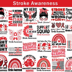 Stroke Awareness Svg Png Bundle, Svg, Stroke Ribbon Png, Red Ribbon Svg, Stroke Warrior Support Png, Stroke Survivor Png, Stroke Warrior Svg