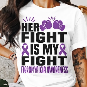Fibromyalgia Awareness svg png, Her Fight Is My Fight SVG, Purple Ribbon Fibro Support Svg Cricut Sublimation Design
