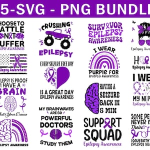 Epilepsy Awareness Svg Png Bundle, Epilepsy Warrior Svg, Purple Ribbon Svg Cricut Cut File Sublimation