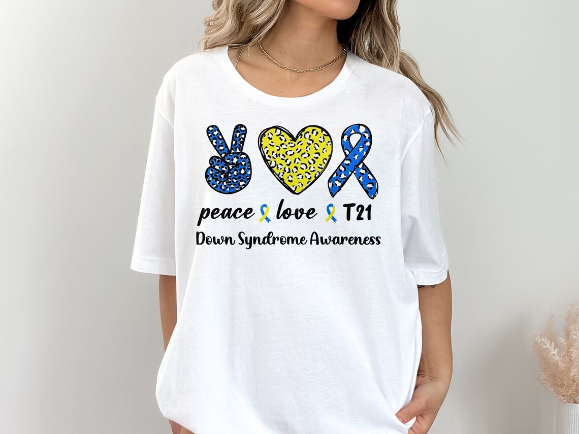 Down Syndrome Awareness Png Svg, Peace Love T21 Png, Blue Yellow Ribbon ...
