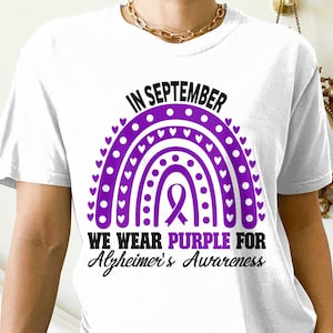 Sensibilisation à la maladie d&#39;Alzheimer Svg Png, en septembre, nous portons du violet pour Svg, ruban violet Alzheimer Support Cricut Sublimation Design