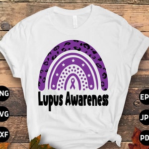 Lupus Awareness Svg Png, Lupus Rainbow Svg, Support Lupus Purple Ribbon Svg Cricut File Sublimation Design