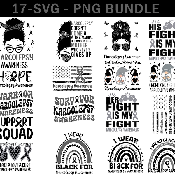 Narcolepsy Awareness Svg Png Bundle, Black Awareness Ribbon, Cricut Sublimation Designs