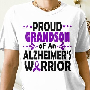 Sensibilisation à la maladie d&#39;Alzheimer Svg Png, fier petit-fils d&#39;un guerrier Svg de la maladie d&#39;Alzheimer, ruban violet Alzheimer Support Cricut Sublimation Design